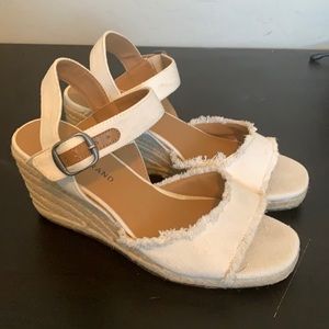Lucky Brand white canvas wedge sandals